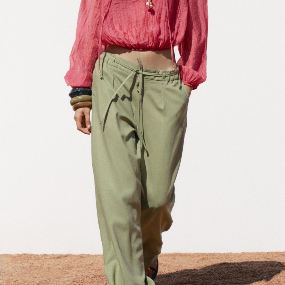 Zara Olive Green Wide Leg Pants - Picture 6 of 6